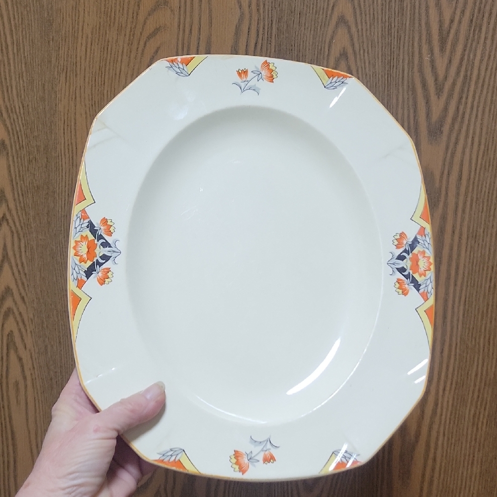 Vintage  12x10"  Cream and Orange Floral Platter
